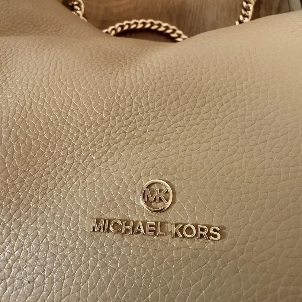 Michael Kors Tan Hobo Shoulder Bag with Gold Chain Accent